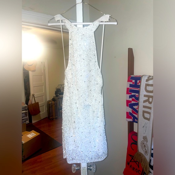 Small Retrofete Olivia White Sequin Mini Dress - Picture 7 of 10